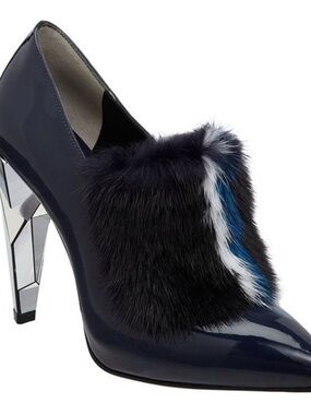 Fendi Navy Patent Heel with Mink Accent